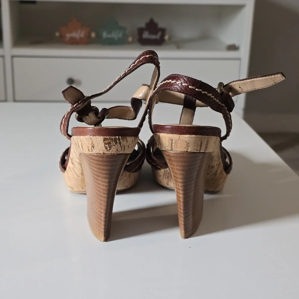 Vintage Franco Sarto Brown Leather Strappy Women's Sandals - Picture 5 of 13